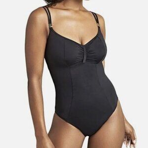 Panache Swim Black Ayna Riva Balconnet Bra Sized One-Piece Swimsuit 36DD NWT